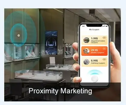 Smartphone screen displaying retail store digital coupons via Bluetooth beacon proximity marketing.