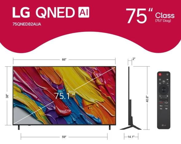 LG 75" QNED evo AI 4K MiniLED 120Hz VRR webOS 75QNED82A