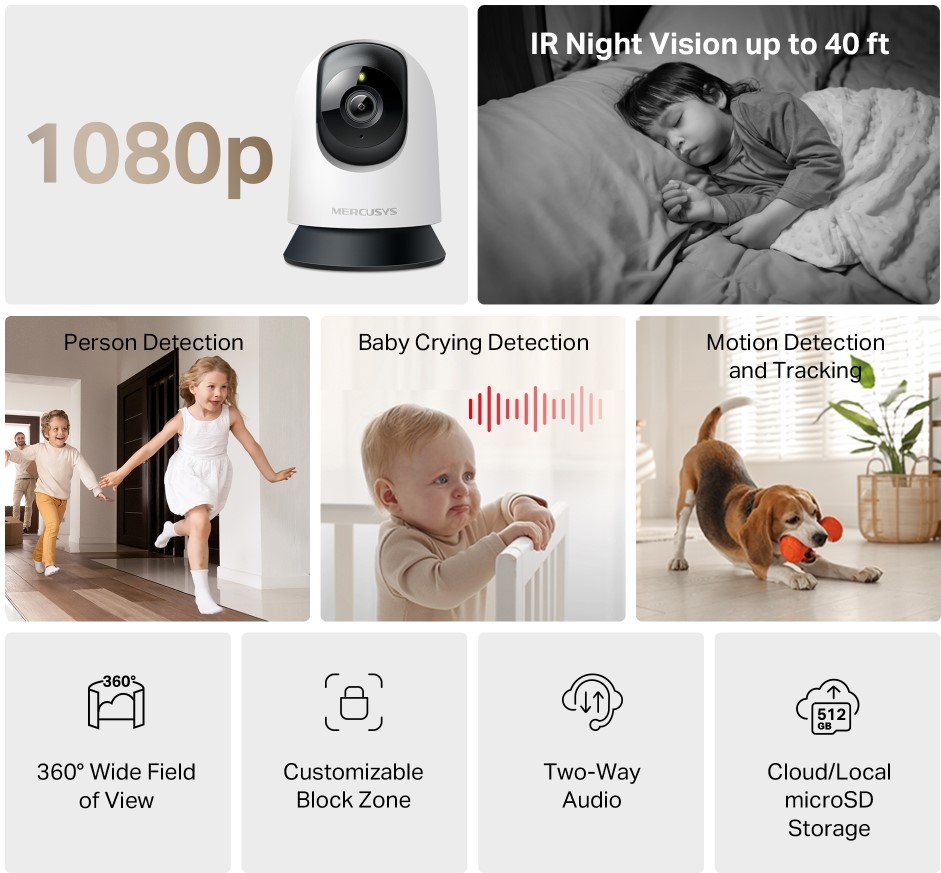 Mercusys MC200 Pan/Tilt Home Wi‑Fi Camera