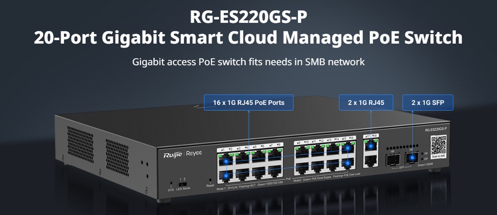 Reyee RG‑ES220GP 18‑Port Gigabit PoE Switch