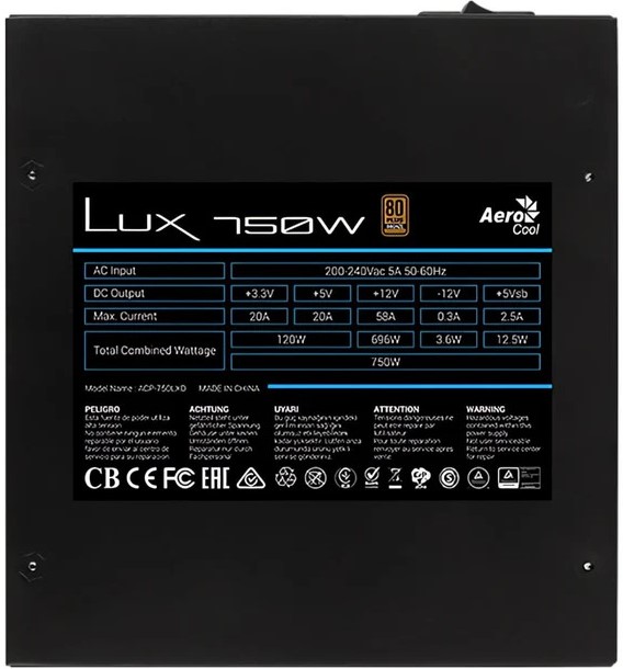 AeroCool LUX Bronze 750W ATX Power Supply Unit  