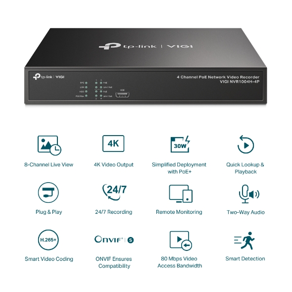 TP‑Link VIGI NVR1004H‑4P 4Ch PoE+ Network Recorder  