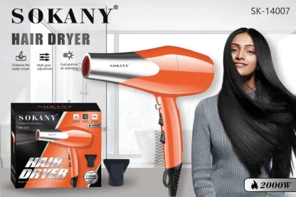 Sokany Orange and Chrome Professional 2000w Hairdryer | CSY-SK14007