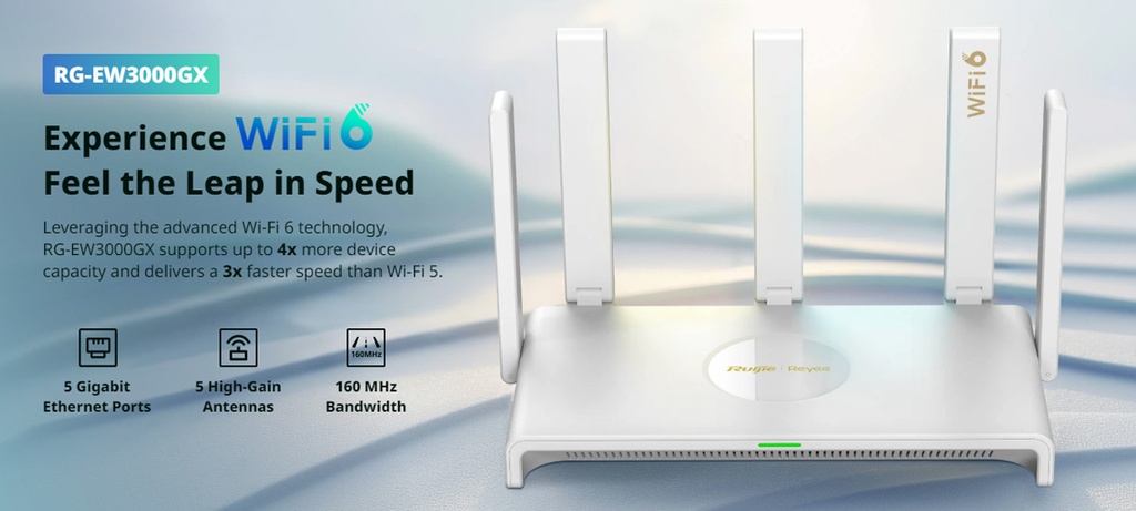 Reyee Dual Band WiFi 6 3000Mbps 5dBi Gigabit Mesh Router | RG-EW3000GX