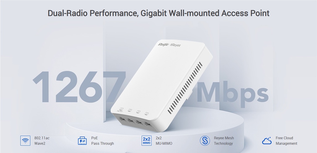 Reyee Dual Band WiFi 5 1300Mbps 5 Port Gigabit Mesh In-Wall AP | RG-RAP1200(P) 
