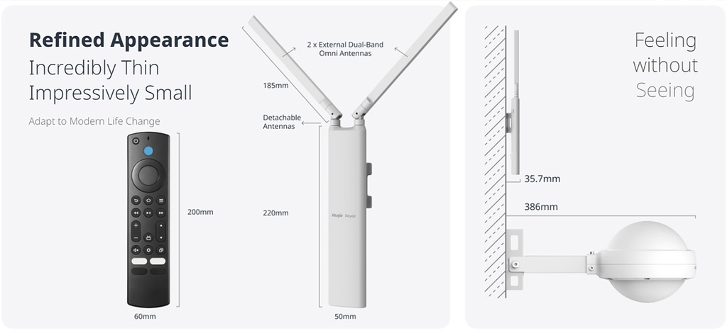 Reyee Dual Band WiFi 5 1300Mbps Gigabit Compact Outdoor AP | RG-RAP52-OD