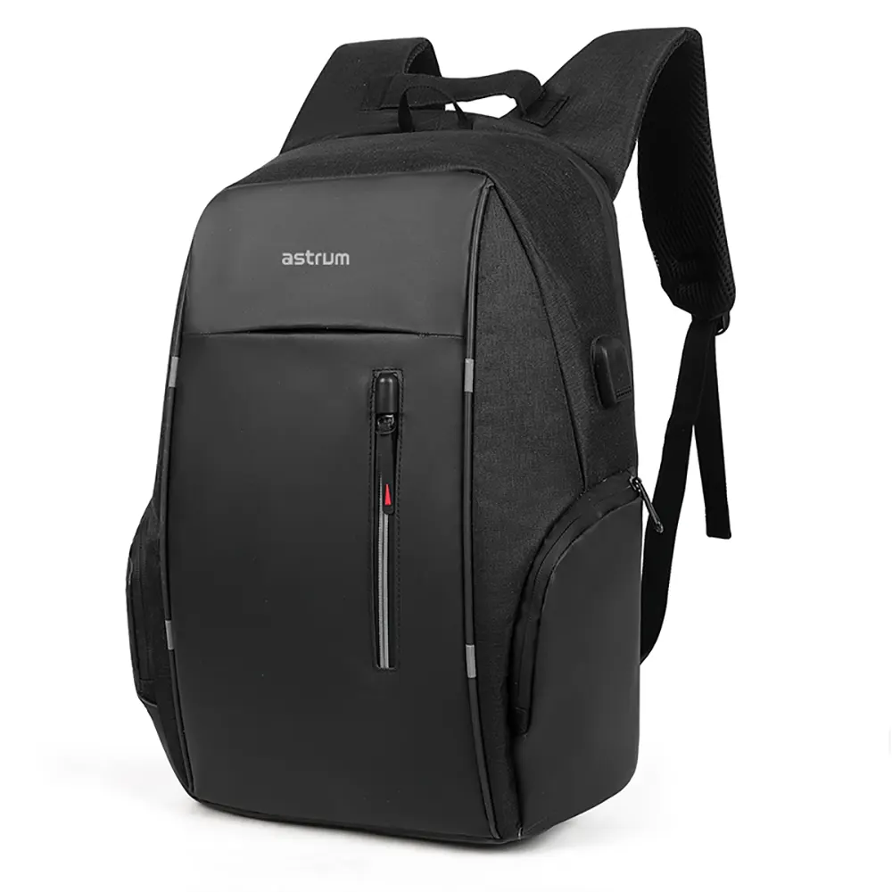 LB210 15″ PU + Nylon Laptop Backpack with USB – Black
