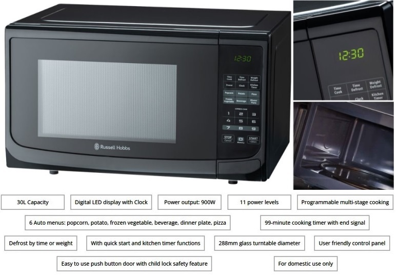 Russell Hobbs 30 Litre Electronic Microwave Oven Black | RHEM30LN-B