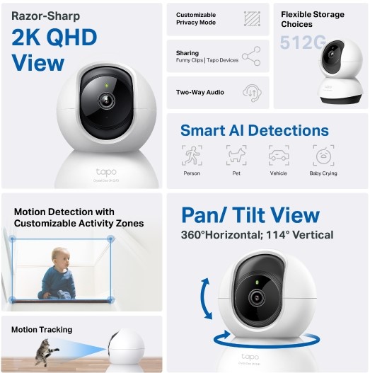 TP-LINK 2K Pan Tilt AI Wi-Fi Camera | TAPO-C220