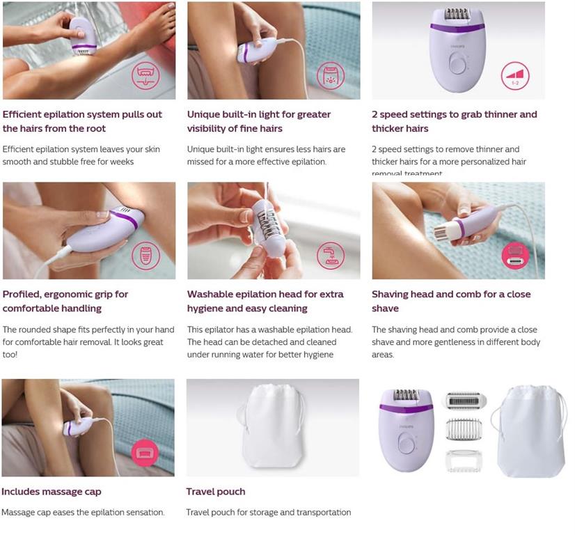 Philips Satinelle Essential Epilator with Opti & 4 | BRE275/00
