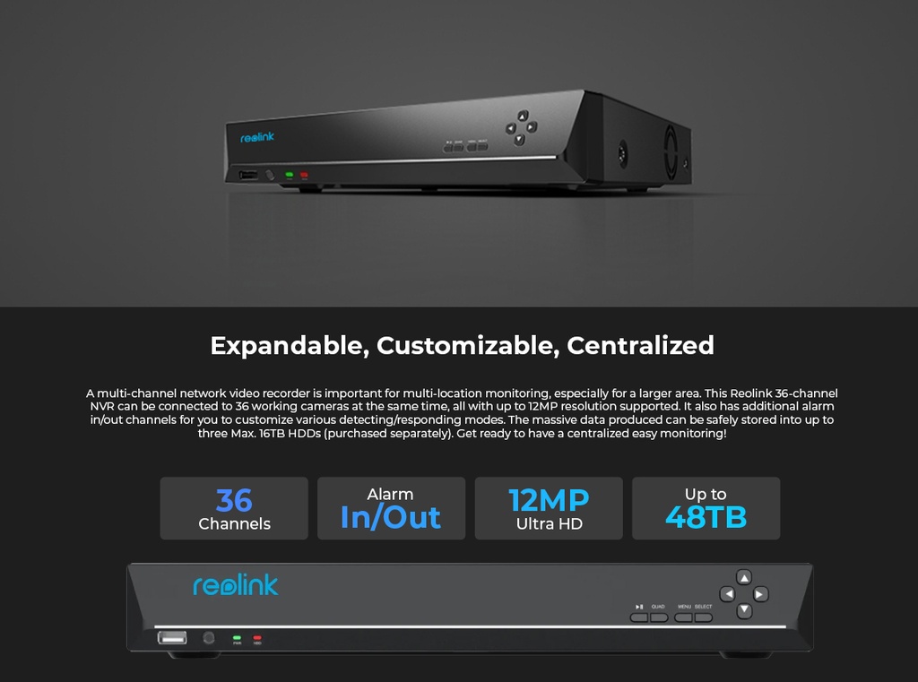 Reolink 36-Chanel Smart Network Video Recorder (NVR)