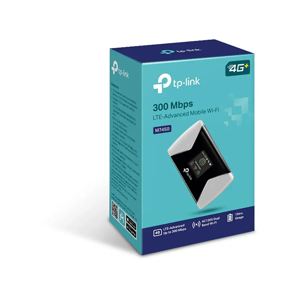 TP-Link M7450 LTE-Advanced Mobile Wi-Fi Router – Dual-Band Wi-Fi 6, 150Mbps 4G LTE, 2.4" Touchscreen, 12-Hour Battery