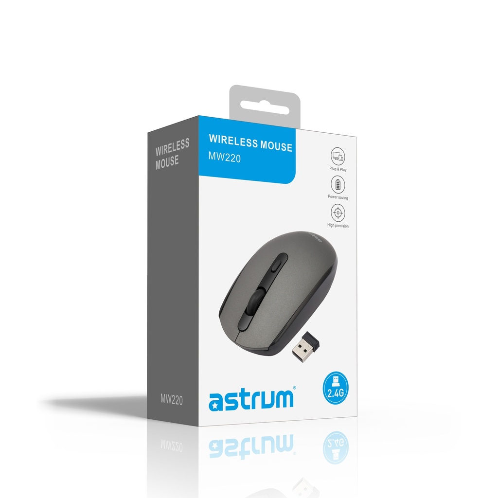 Astrum MW220 2.4GHz Wireless Mouse – 1600 DPI, 4-Button, Ultra-Lightweight Grey