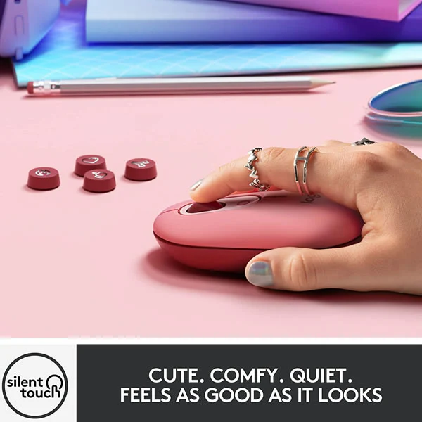 Logitech POP Silent Wireless Mouse Heartbreaker Rose, Bluetooth Multi-Device, Emoji Button, 24 Month Battery 910-006548