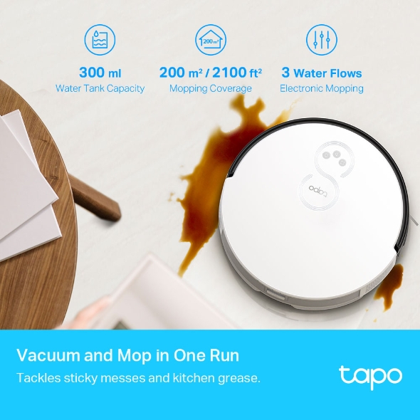 TP-Link Tapo RV10 Robot Vacuum & Mop 2000Pa Suction, Smart Zigzag Navigation, App Control, Auto Charging Product Code: TAPO-RV10