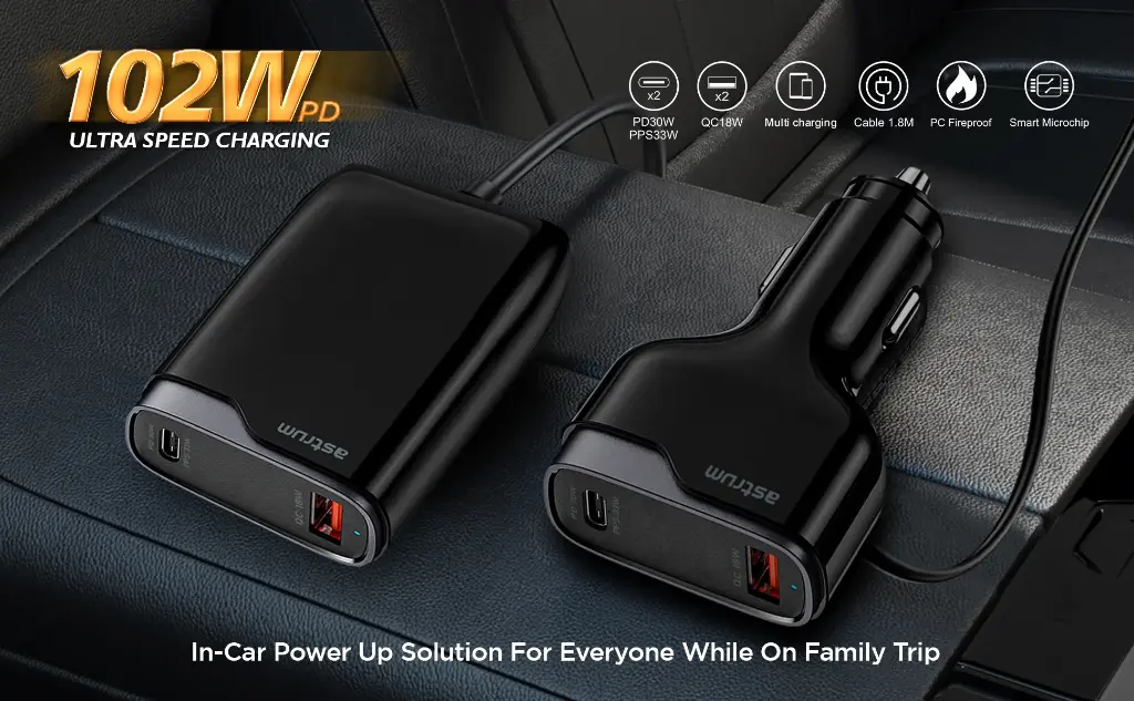 Pro Go PD100 4 in 1 USB-C PD102W Dual USB Travel Car Charger 