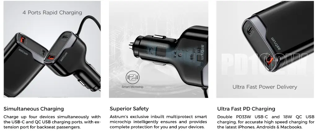 Pro Go PD100 4 in 1 USB-C PD102W Dual USB Travel Car Charger 