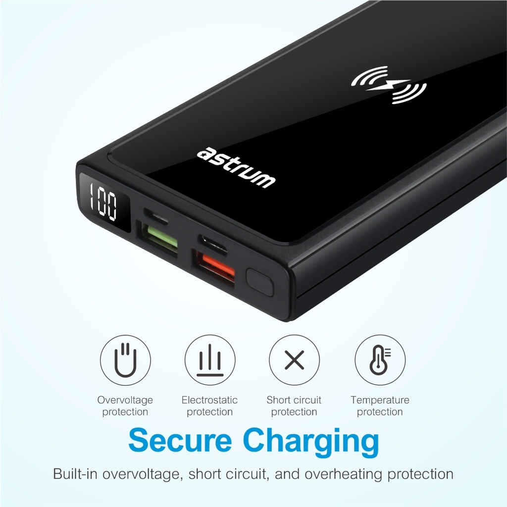 Astrum PB640 Wireless Power Bank 10000mAh, 15W Qi Wireless + 22.5W PD USB-C + USB-A, Smart IC SKU: A91564-B