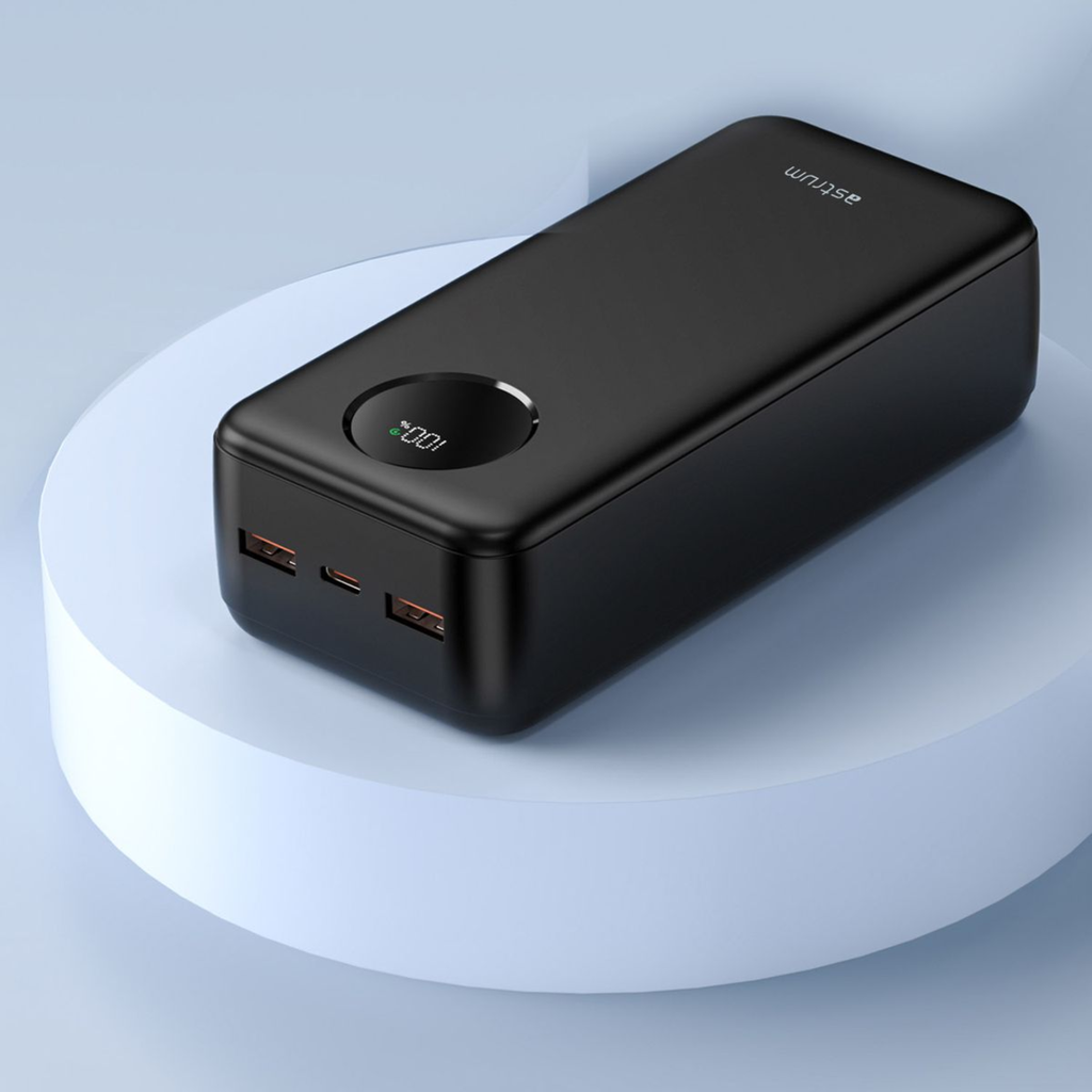 Astrum PB365 Power Bank 30000mAh, PD20W USB-C + QC3.0 22.5W Dual USB-A, LCD Display, Smart IC Black SKU: A91636-B