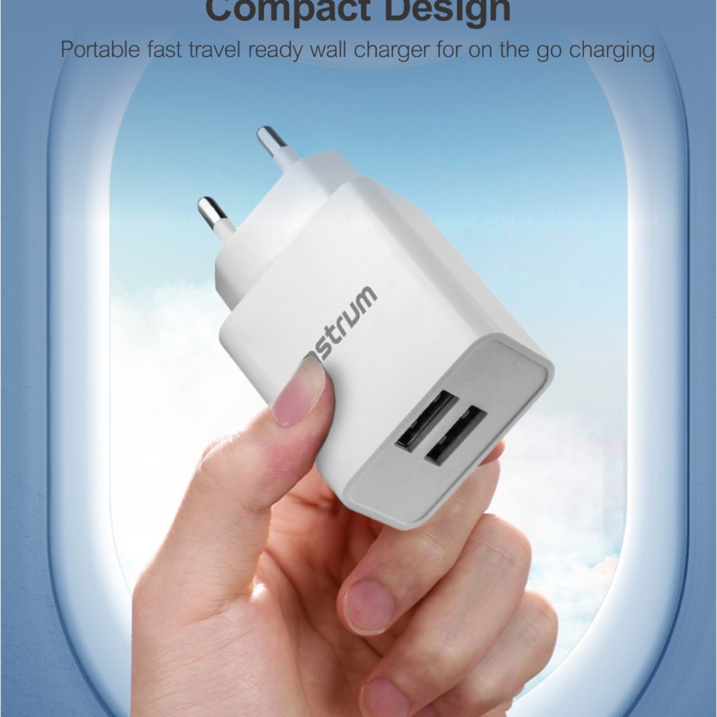 Astrum WATZ12D Wall Charger 12W Dual USB-A Fast Charging, Compact Design Black SKU: ACHW12DB (copy)