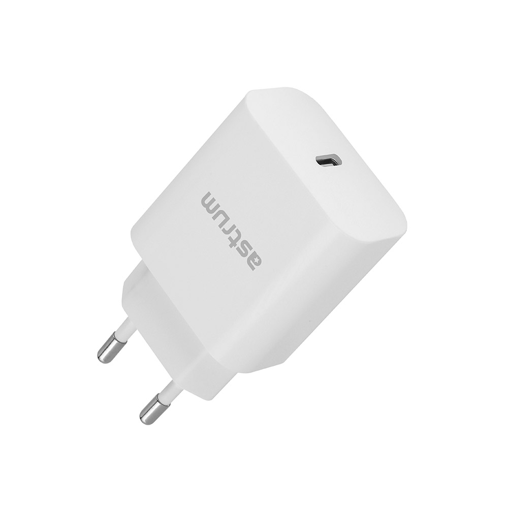 Astrum Pro PD20 Wall Charger 20W USB-C PD Fast Charging, Compact Travel Design White SKU: A92650EW