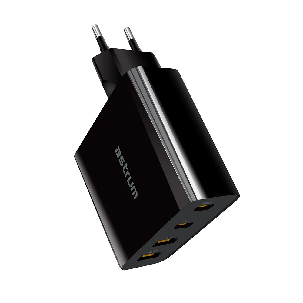 Astrum Pro PD100 Wall Charger 100W USB-C PD + Dual USB-A QC, 4-Port GaN Fast Charging, Detachable EU/UK Plugs Black SKU: A92611-B
