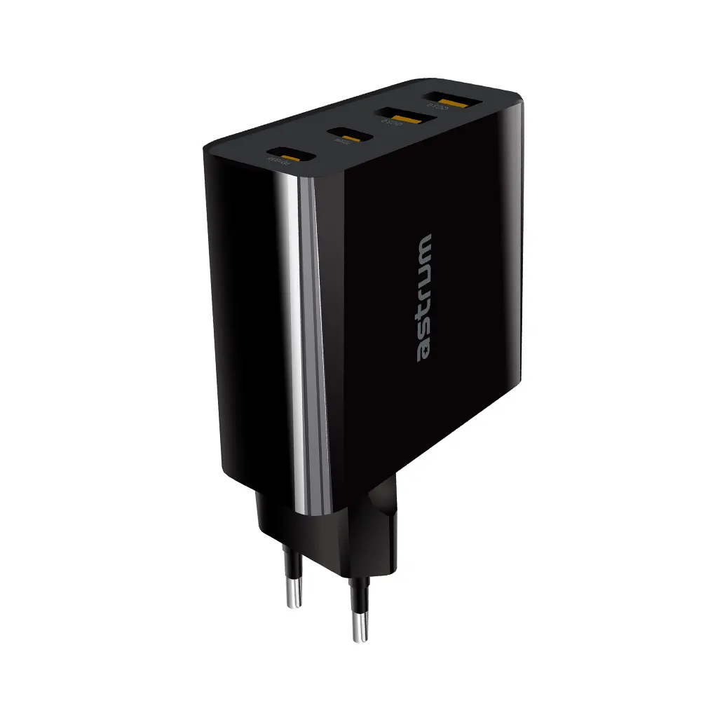 Astrum Pro PD100 Wall Charger 100W USB-C PD + Dual USB-A QC, 4-Port GaN Fast Charging, Detachable EU/UK Plugs Black SKU: A92611-B
