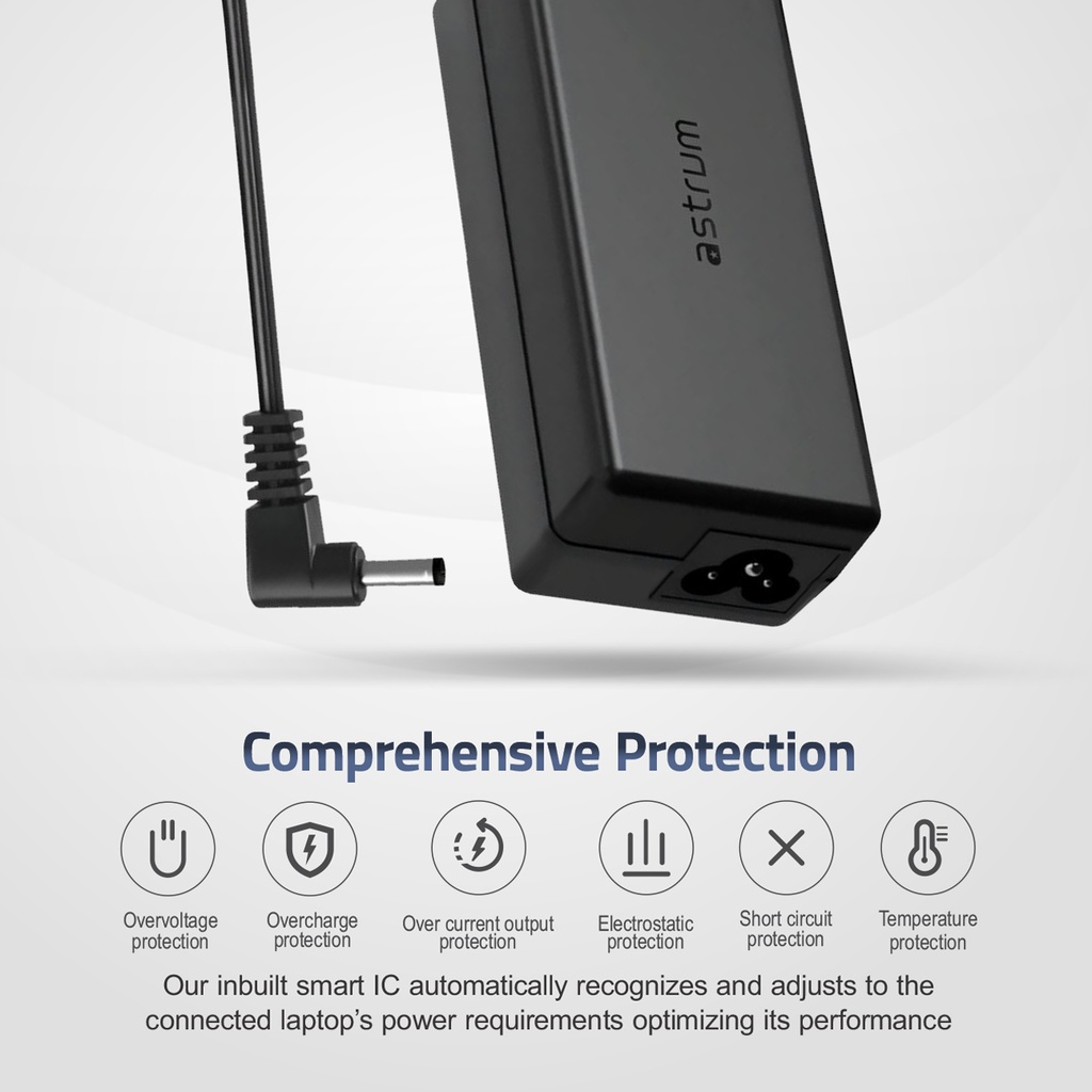 strum CL210 65W Laptop Charger for ASUS 19V 3.42A AC Adapter with 3.0 × 1.0mm Pin, Smart IC & Safety Protection Black SKU: A90521-B