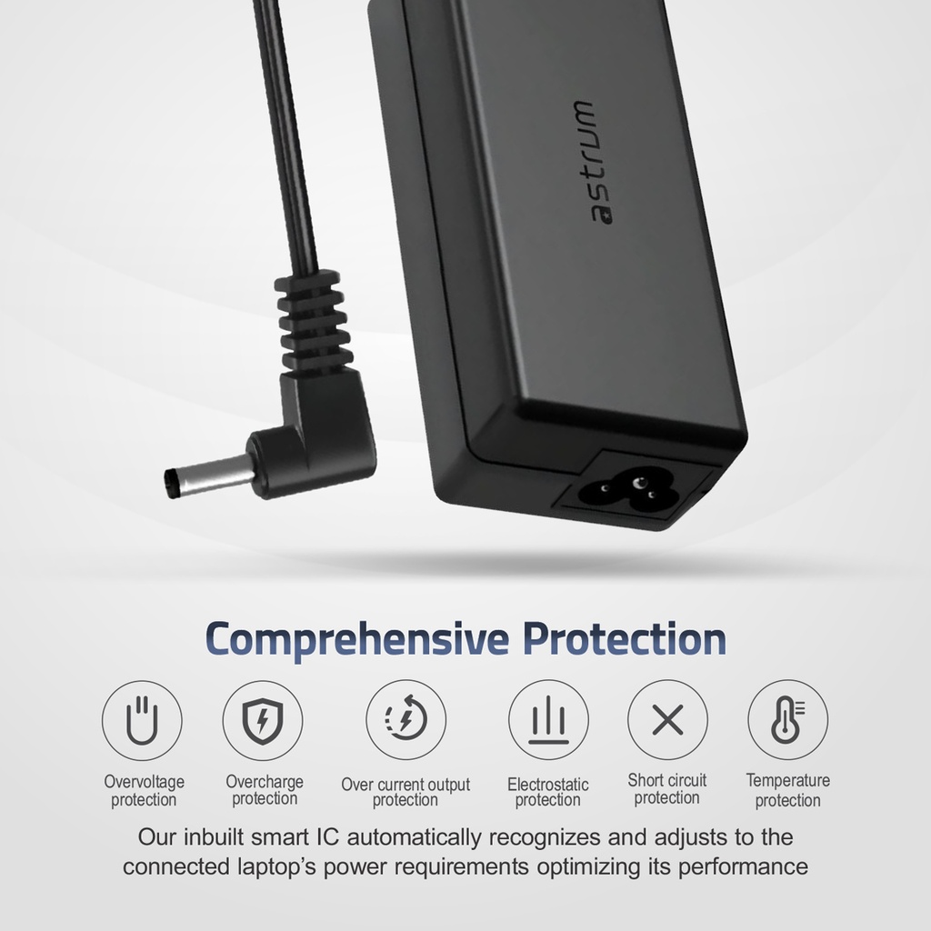 Astrum CL220 65W Laptop Charger for ASUS 19V 3.42A AC Adapter with 4.0 × 1.35mm Pin, Smart IC & Safety Protection Black SKU: A90522-B