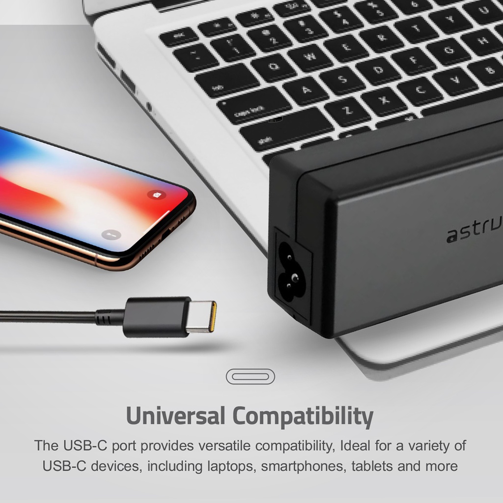 Astrum CL750 135W Type-C PD Laptop Charger Universal USB-C AC Adapter with 5 20V Output, Smart IC & Multi Protection System Black SKU: A90575-B