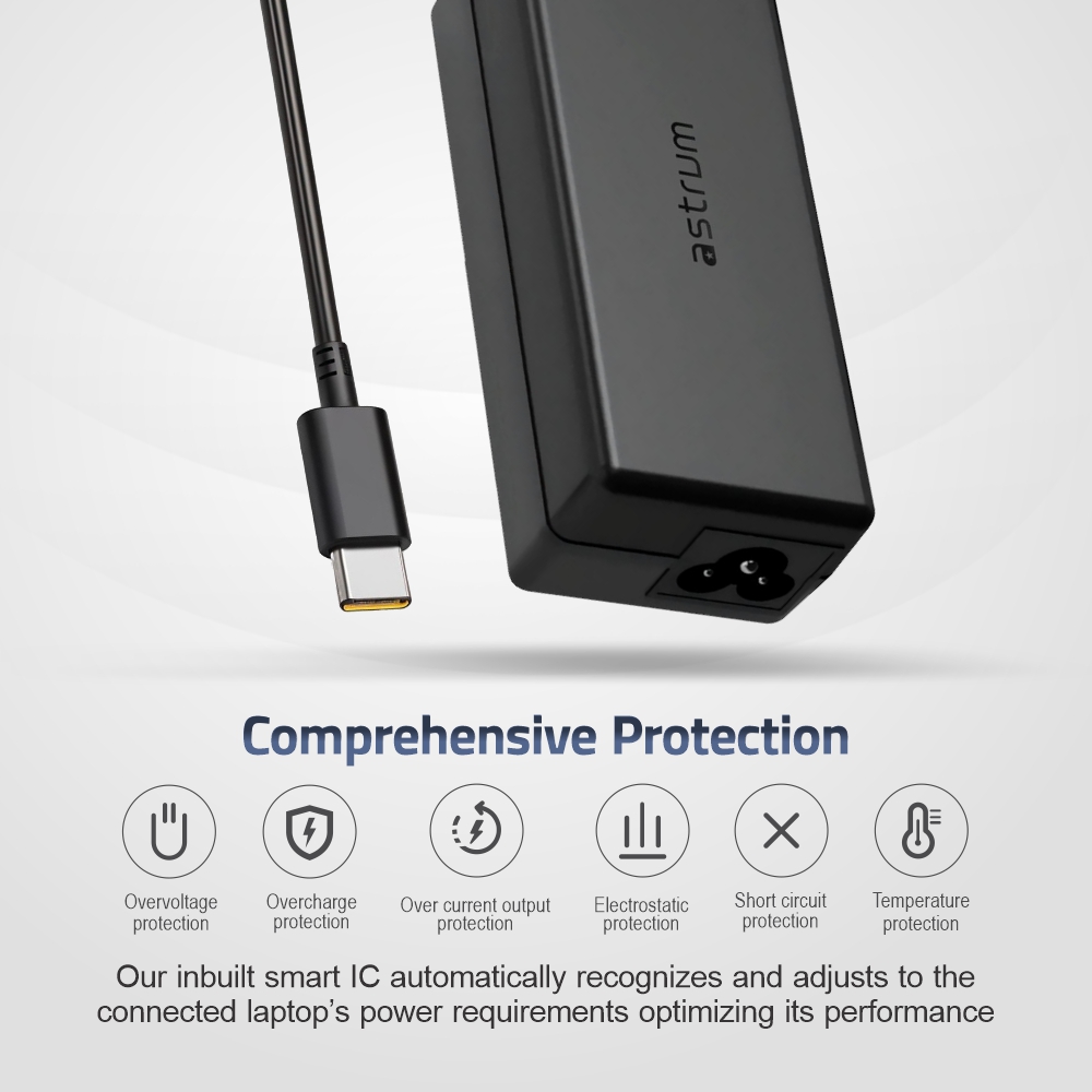 Astrum CL750 135W Type-C PD Laptop Charger Universal USB-C AC Adapter with 5 20V Output, Smart IC & Multi Protection System Black SKU: A90575-B