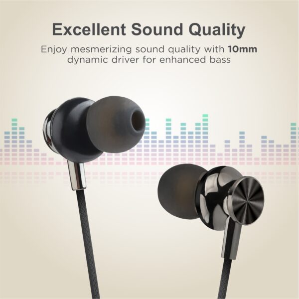 Astrum EB160 Wired Stereo Earphones 10mm Dynamic Driver, In-Line Mic, Electro Painted Finish, Tangle Free Cable Black SKU: A11016-B