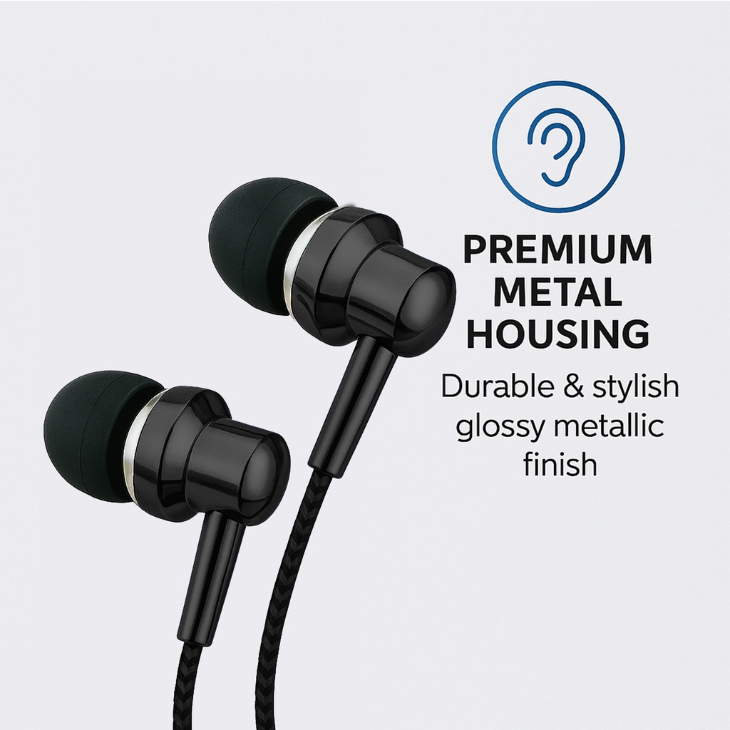 Astrum EB250 Wired Stereo Earphones 10mm Dynamic Driver, In-Line Mic, Electro Painted Finish, Noise Isolating Fit Black SKU: A11025-B
