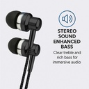 Astrum EB250 Wired Stereo Earphones 10mm Dynamic Driver, In-Line Mic, Electro Painted Finish, Noise Isolating Fit Black SKU: A11025-B