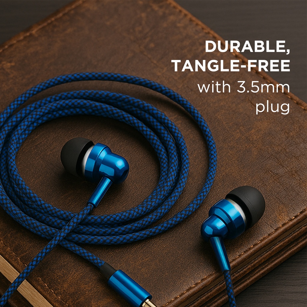 Astrum EB250 Wired Stereo Earphones 10mm Dynamic Driver, In Line Mic, Electro Painted Finish, Noise Isolating Fit Blue SKU: A11025-C