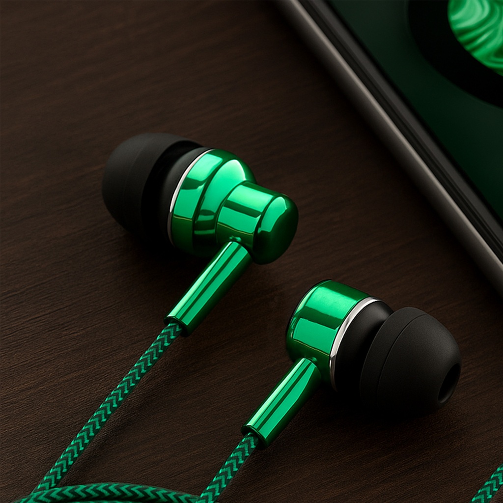 Astrum EB250 Wired Stereo Earphones 10mm Dynamic Driver, In-Line Mic, Electro Painted Finish, Noise Isolating Fit Green SKU: A11025-J