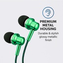 Astrum EB250 Wired Stereo Earphones 10mm Dynamic Driver, In-Line Mic, Electro Painted Finish, Noise Isolating Fit Green SKU: A11025-J