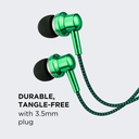 Astrum EB250 Wired Stereo Earphones 10mm Dynamic Driver, In-Line Mic, Electro Painted Finish, Noise Isolating Fit Green SKU: A11025-J