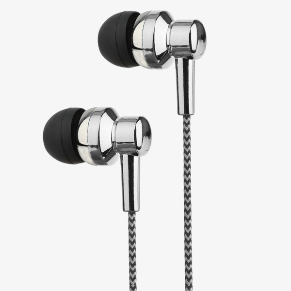 Astrum EB250 Wired Stereo Earphones 10mm Dynamic Driver, In Line Mic, Electro Painted Finish, Noise Isolating Fit Silver SKU: A11025-S
