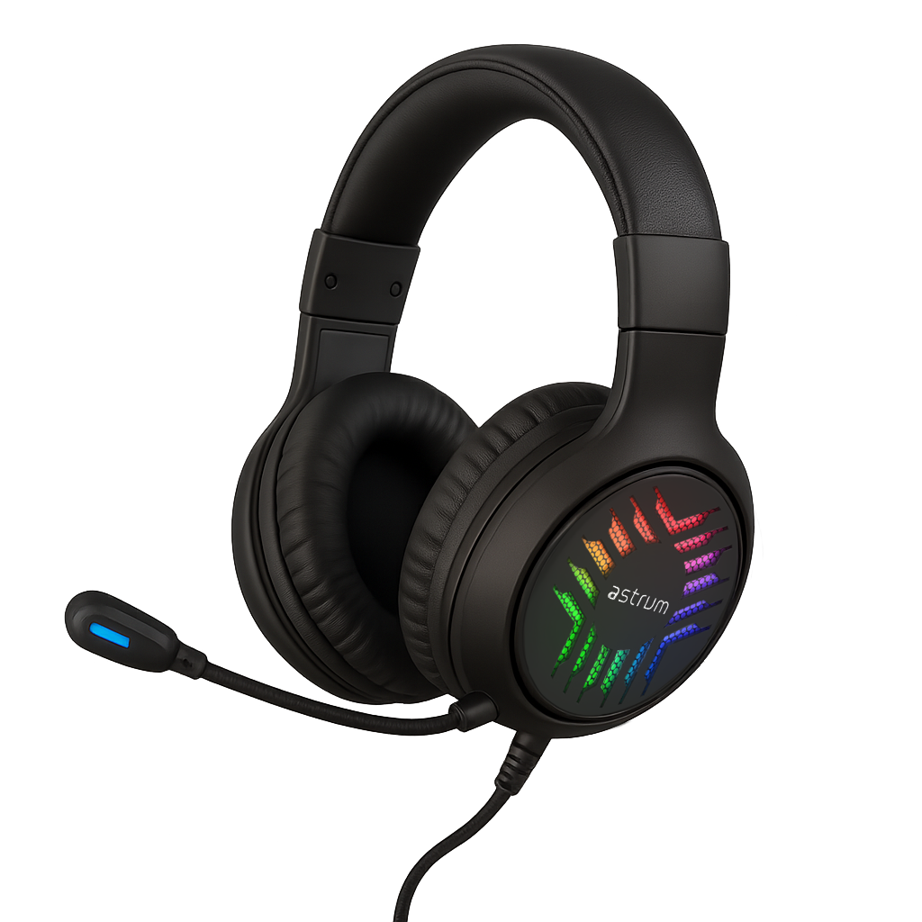 Astrum HG200 USB Gaming Headset 7.1 Virtual Surround Sound, RGB LED, Boom Mic, Volume Control Black SKU: A12120-B