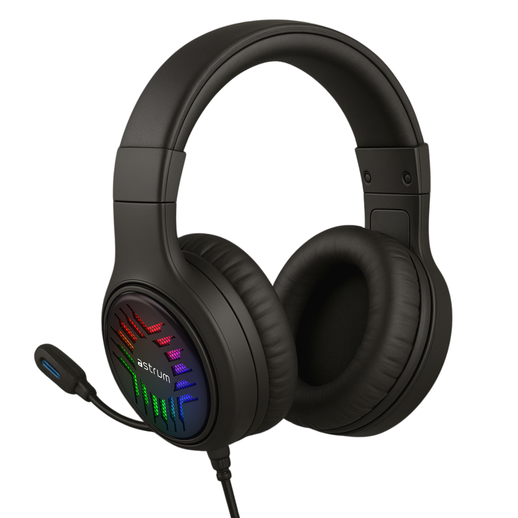 Astrum HG200 USB Gaming Headset 7.1 Virtual Surround Sound, RGB LED, Boom Mic, Volume Control Black SKU: A12120-B
