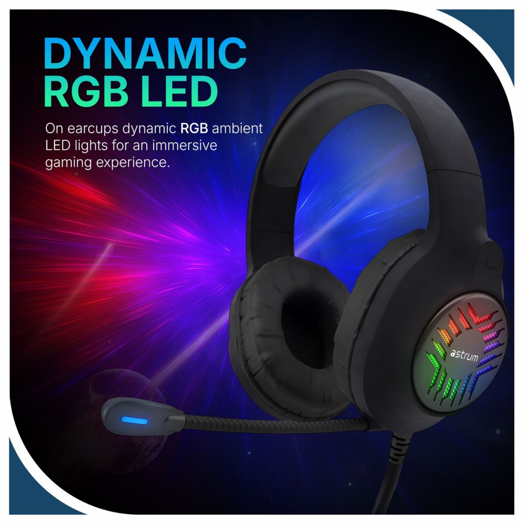 Astrum HG200 USB Gaming Headset 7.1 Virtual Surround Sound, RGB LED, Boom Mic, Volume Control Black SKU: A12120-B
