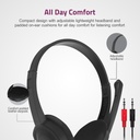 Astrum HS240 On Ear Wired Headset 40mm Drivers, Boom Mic, Dual 3.5mm AUX, Lightweight Design Black SKU: A12024-B