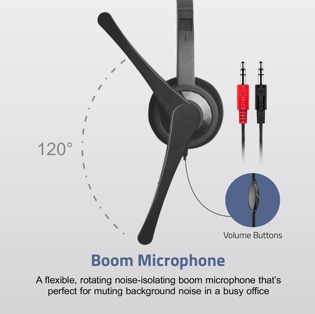 Astrum HS240 On Ear Wired Headset 40mm Drivers, Boom Mic, Dual 3.5mm AUX, Lightweight Design Black SKU: A12024-B