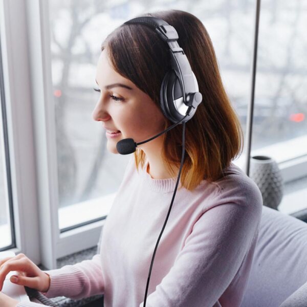 Astrum HS120 Over Ear Wired Headset 30mm Drivers, Dual 3.5mm AUX, Rotating Boom Mic, Volume Control Black SKU: A12012-B