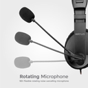 Astrum HS220 Over Ear Wired Headset 30mm Drivers, Rotating Noise Canceling Mic, In Line Volume Control Black SKU: A12022-B