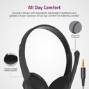 Astrum HS600 Over Ear Wired Headset 40mm Drivers, Boom Mic, Single 3.5mm AUX, Lightweight Design Black SKU: A12060-B