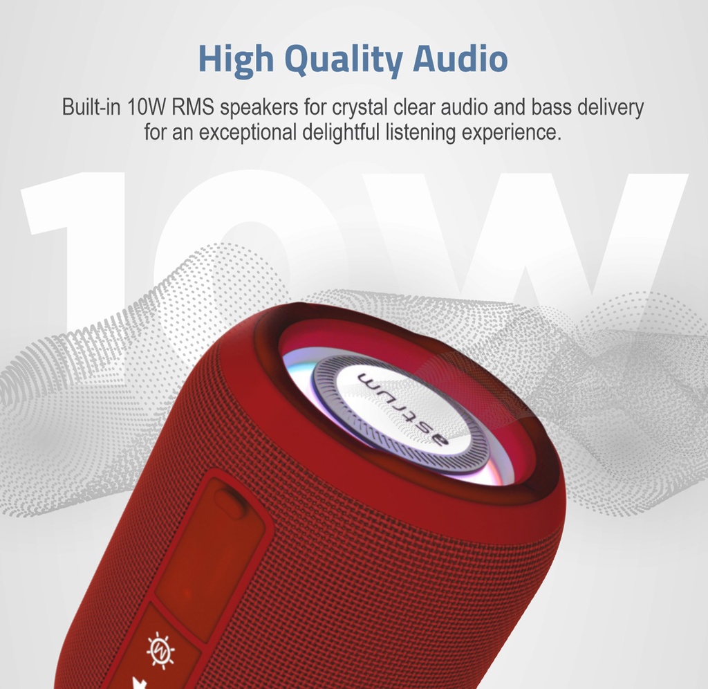 Astrum SP110 Portable Bluetooth Speaker 10W RMS, BT5.3, TWS Stereo, TF/USB/FM/AUX, RGB Light, IPX5 Black SKU: A14511-N
