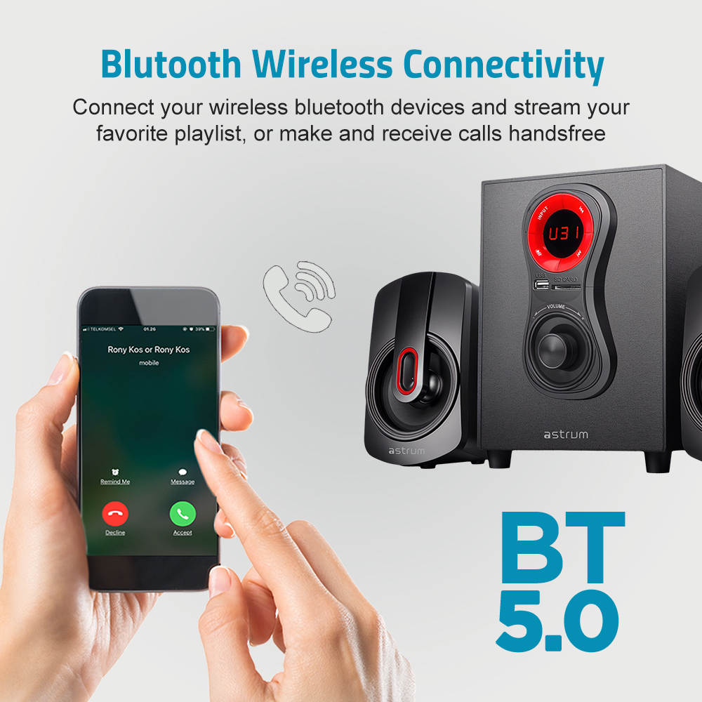 Astrum SM040 2.1CH Multimedia Speaker 20W RMS, Bluetooth, USB, TF Card, FM Radio, Remote Control Black SKU: A13004-B