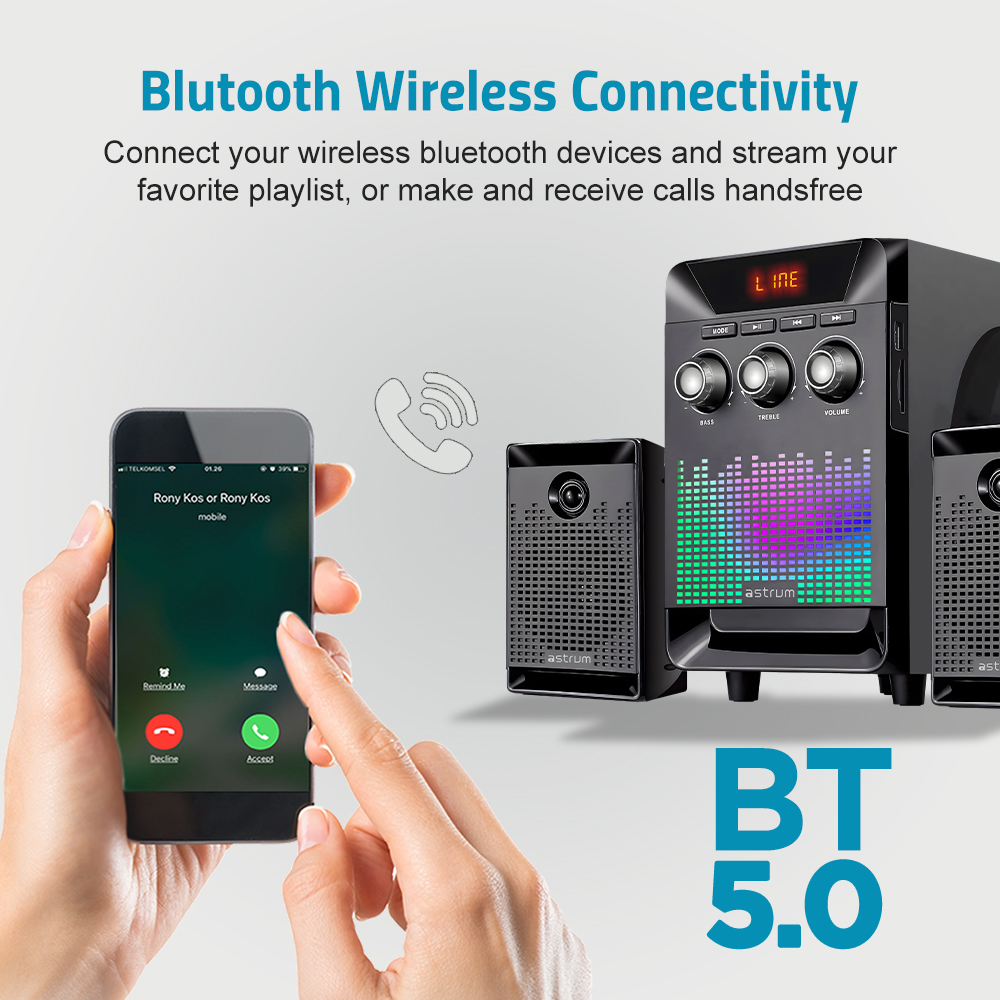 Astrum SM330 2.1CH Multimedia Speaker 35W RMS, Bluetooth 5.0, USB, TF Card, FM Radio, LED Display, Remote Control Black SKU: A13033-B